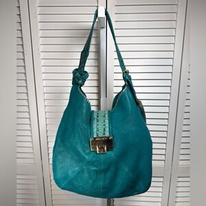 Jimmy Choo Snake-Embossed 'Rahmyn' Hobo Bag Suede Gold Tone